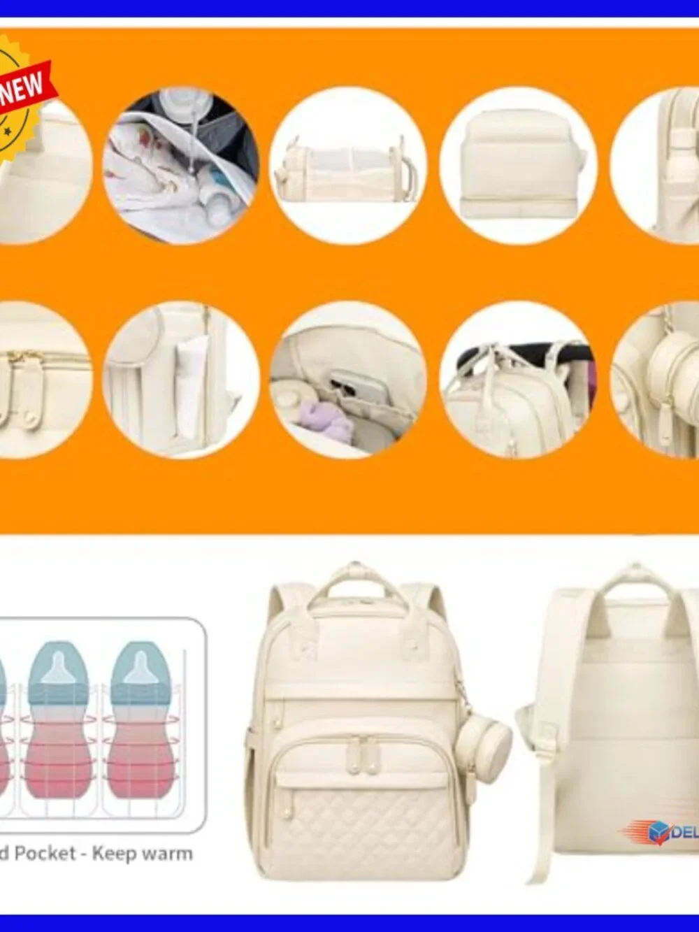 Large Waterproof Diaper Backpack with Changing Station and USB Port